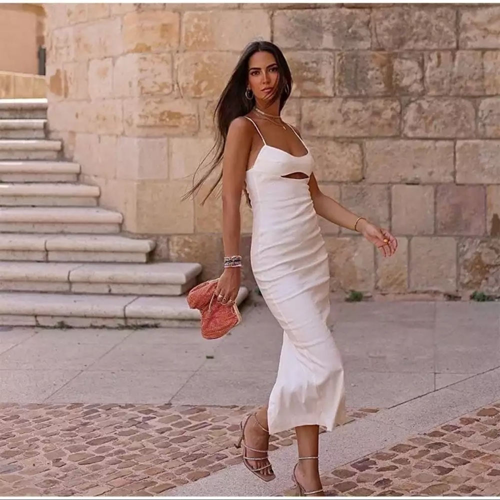 Casual Backless Cut Out Tie Back Spaghetti Straps Midi Dress - Picture 5 of 14